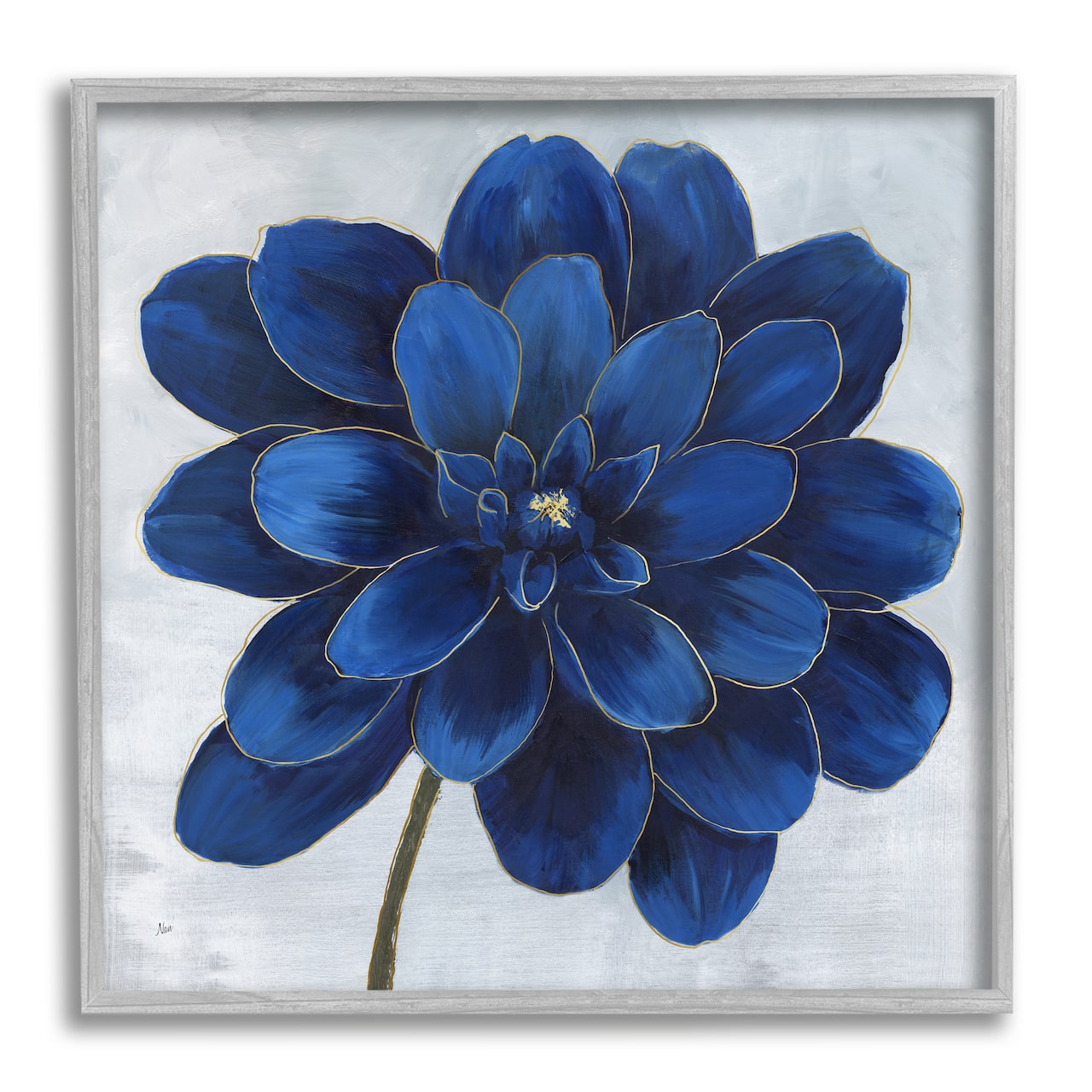 Stupell Industries Modern Deep Blue Floral Carnation Flower Petal Outline Framed Wall Art